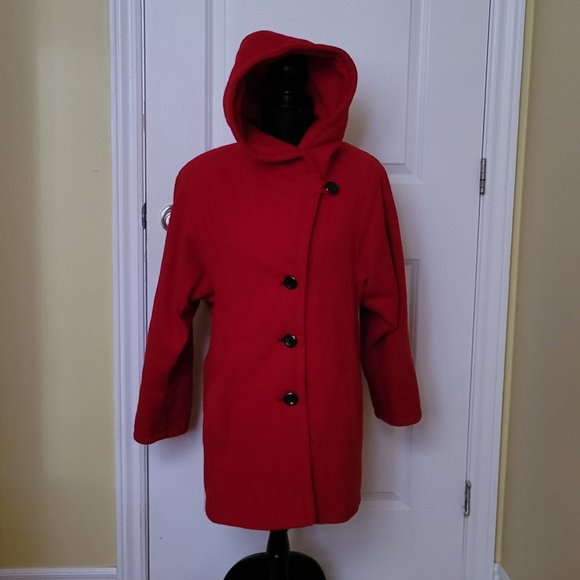 International Scene Jackets & Blazers - Red wool winter coat vintage International Scene hooded short jacket 1980s